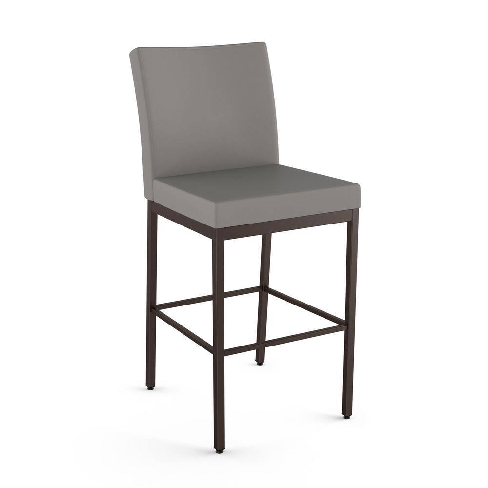 Amisco Perry Plus 26 In. Counter Stool - Taupe Grey Faux Leather / Dark Brown Metal