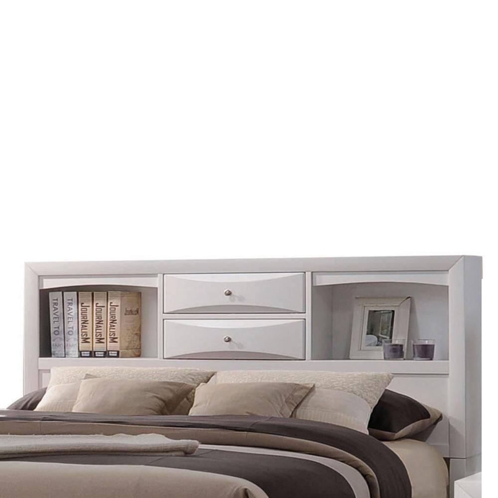 8 Drawer Eastern King Bed with Bookcase Headboard and Round Knobs  White
