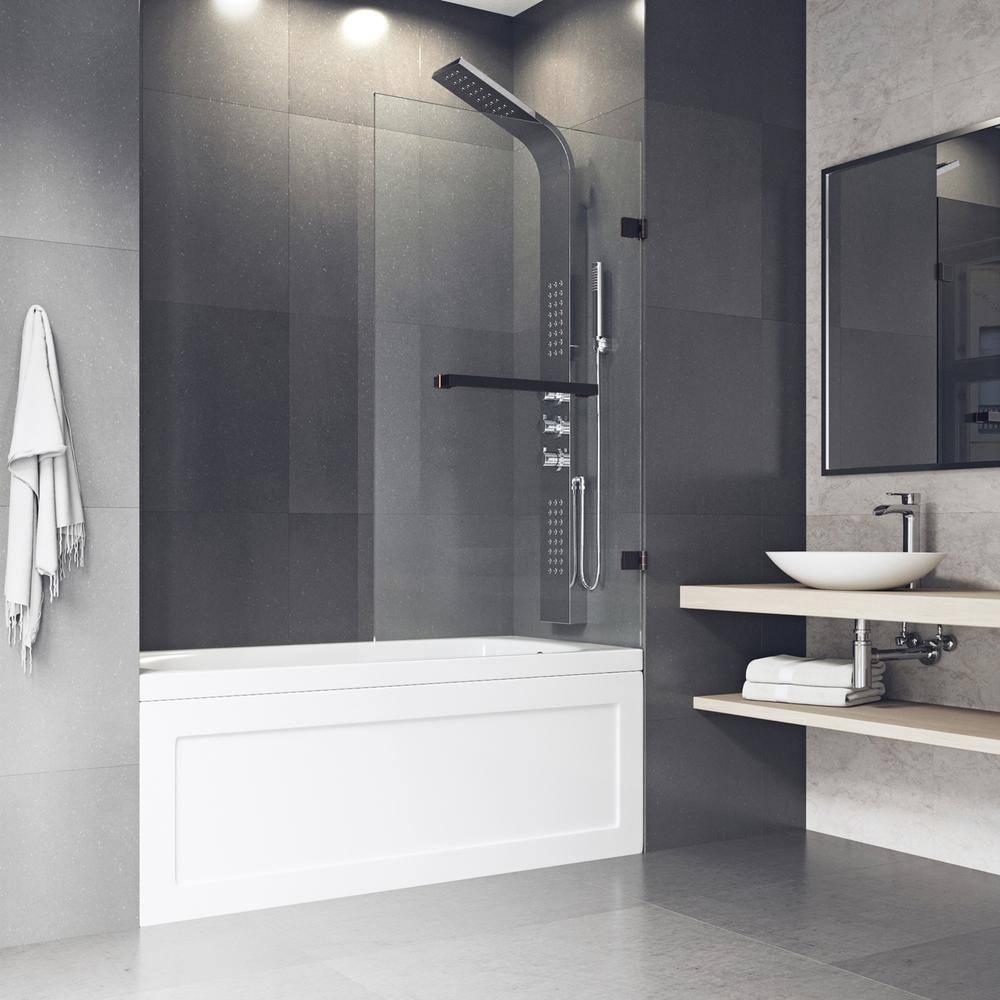 Rialto 34" W x 58" H Hinged Frameless Tub Door with with 5/16" Glass
