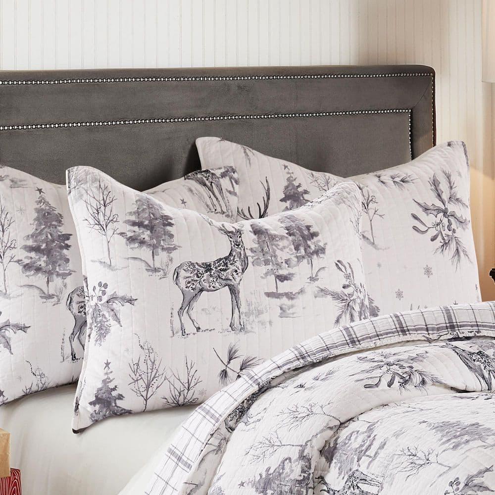 Villa Lugano Sleigh Bells Grey by Levtex Home - Sleigh Bells Grey Quilt - King - Standard - Quilt (106x92in.) - Reversible - Cotton/Poly