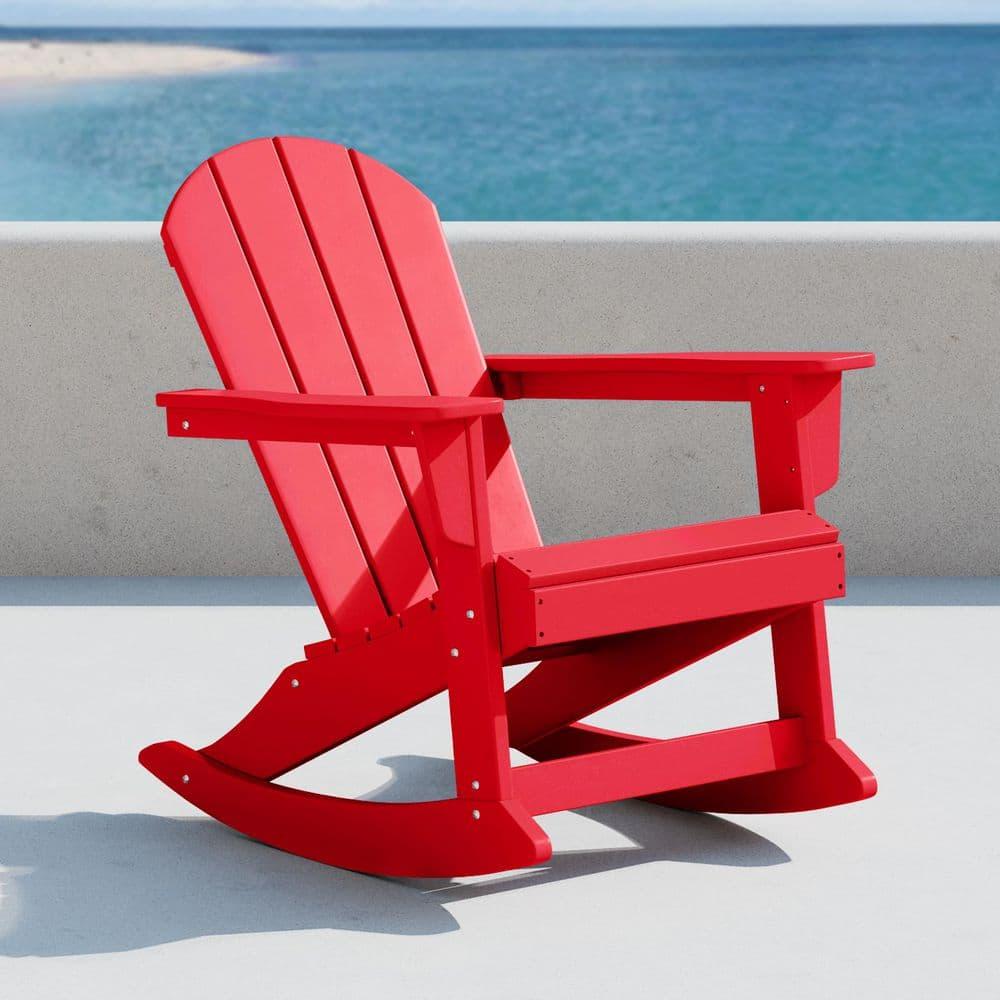 JUSTLET Plastic Adirondack Rocking Chair,HDPE All-Weather Outdoor Rocking Adirondack Chair for Porch, Patio, Balcony,Red