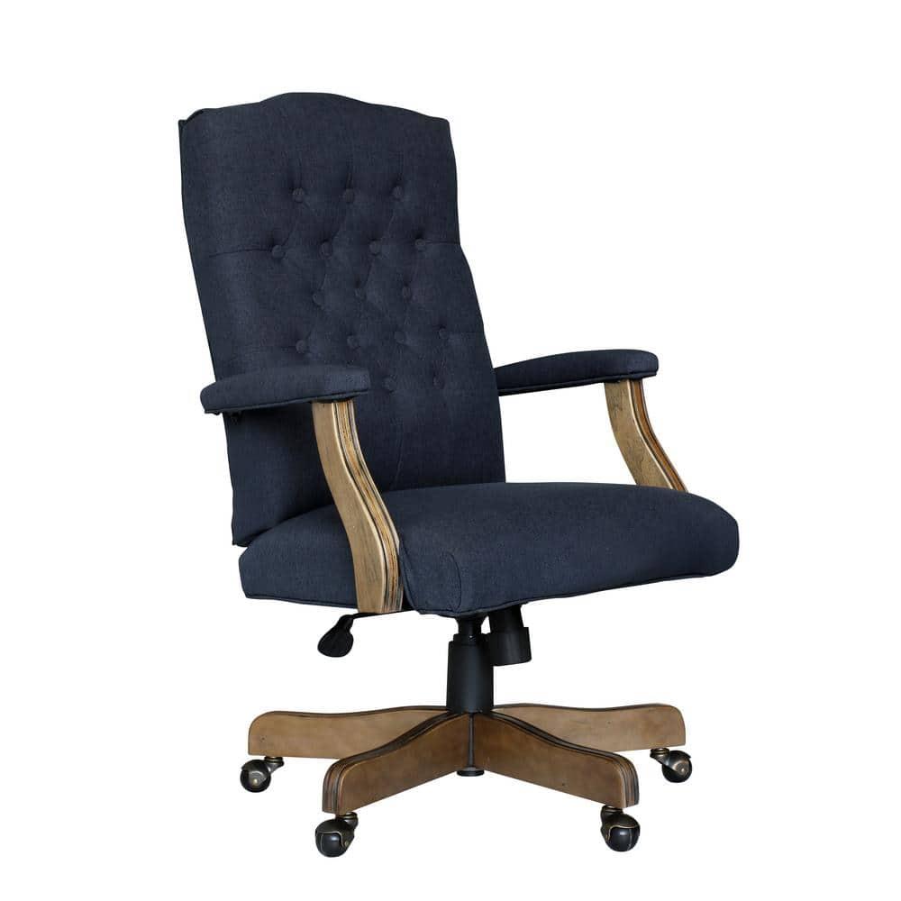 Traditional Executive Chair Navy - Boss Office Products: Commercial Grade, Driftwood Base, Brass Castors
