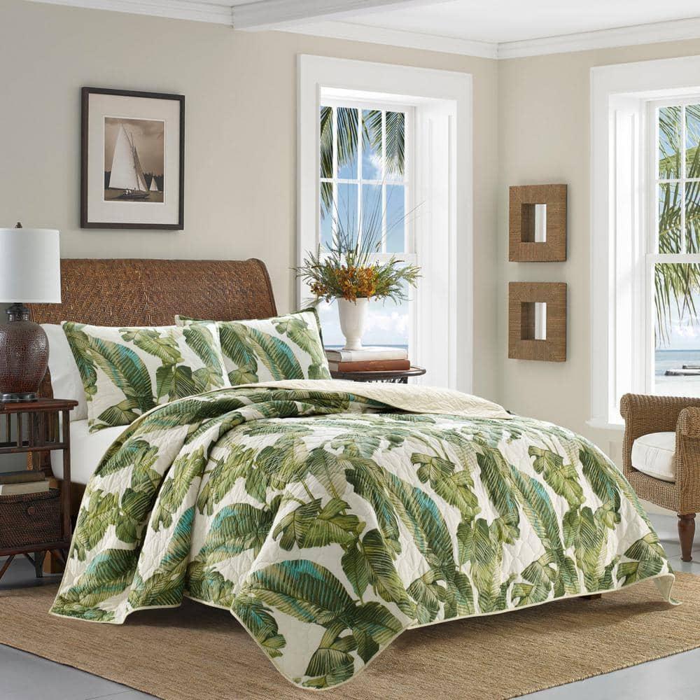 Tommy Bahama Fiesta Palms Green Cotton Reversible Quilt Set