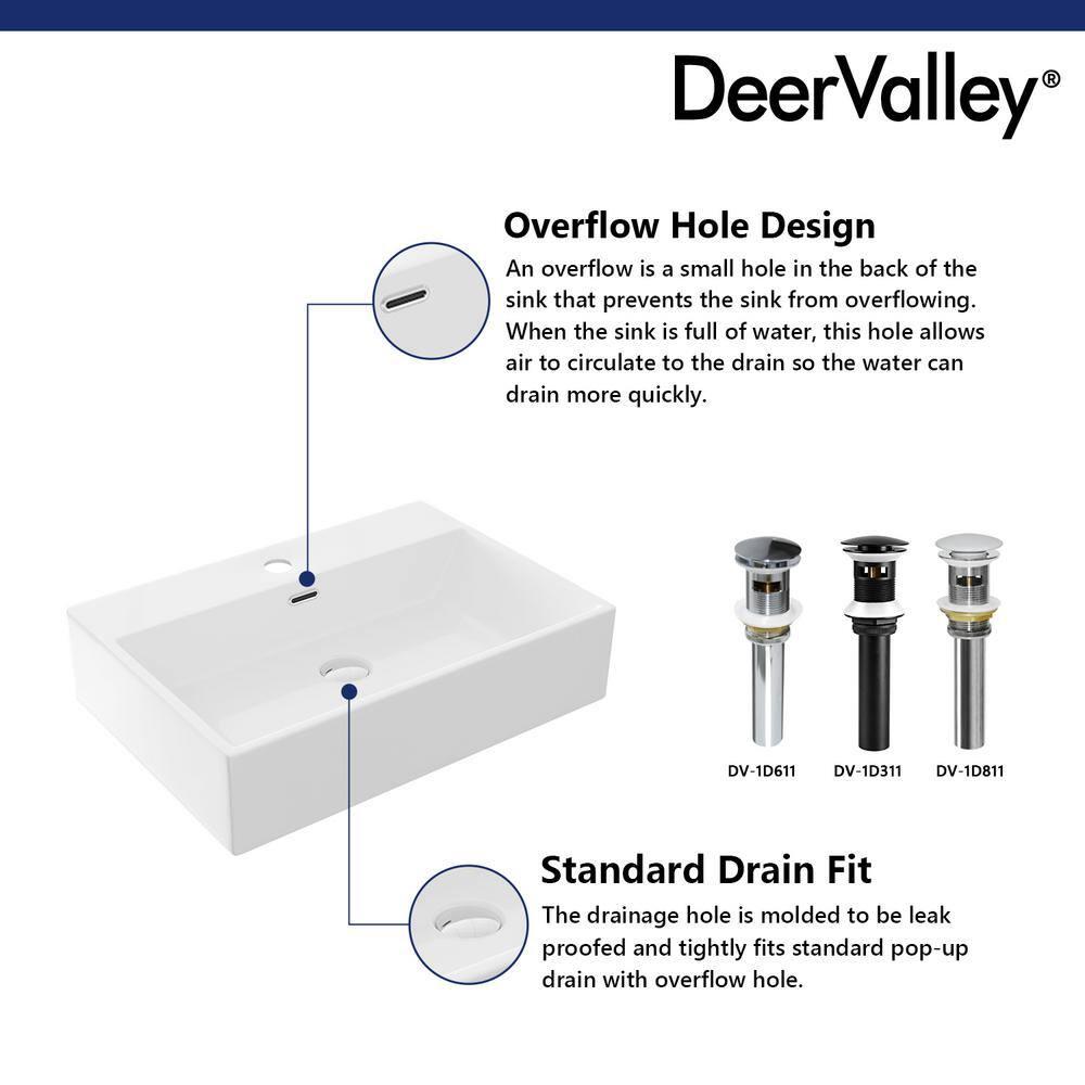 Ceramic White Rectangular Single Faucet Hole 24 in Console Bathroom Sink with Overflow