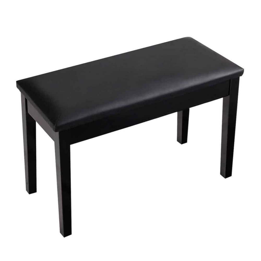 Tangkula PU Leather Piano Bench Solid Wood Padded Double Duet Keyboard Seat w/ Storage Box Black