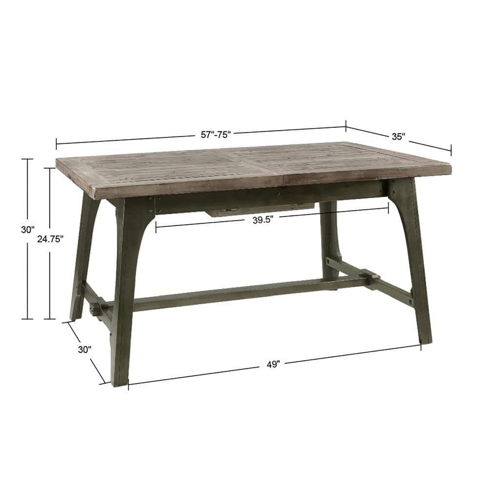 Ink+Ivy Oliver Extendable Dining Table Gray: Self-Storing Leaf, Seats Six, Antique Bronze Legs