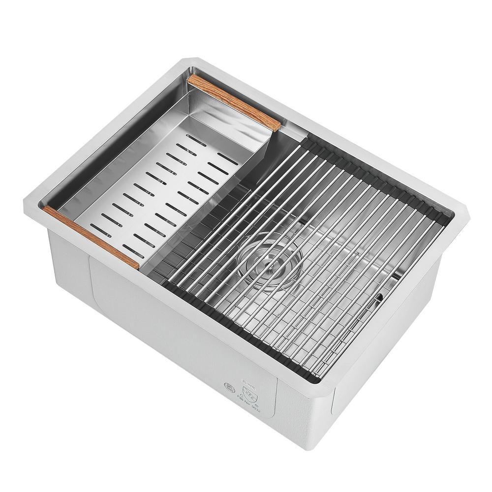 Ancona  25 in. Handmade Undermount Single Bowl Workstation Kitchen Sink