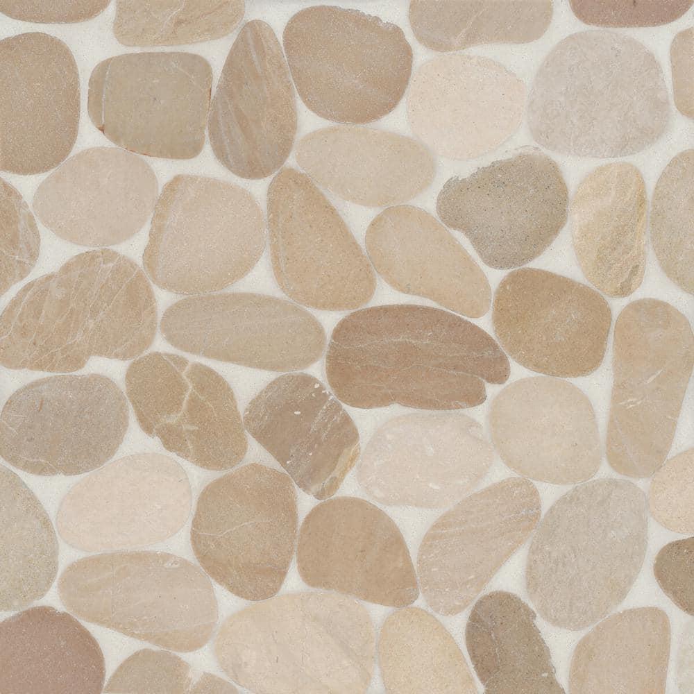 Bedrosians Waterbrook 12" x 12" Jumbo Sliced Pebble Mosaic Tile in Tan/Beige/Ivory