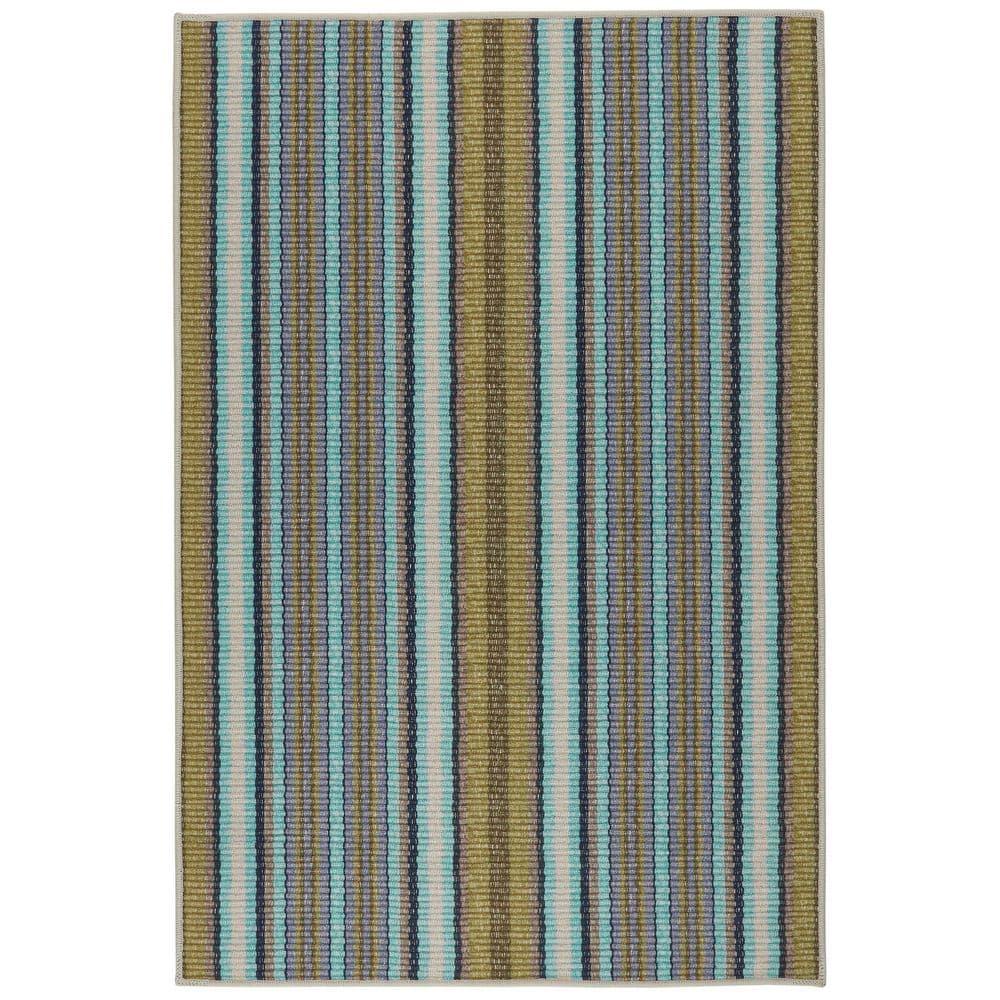 Treehouse Stripe Green Machine Washable Rug