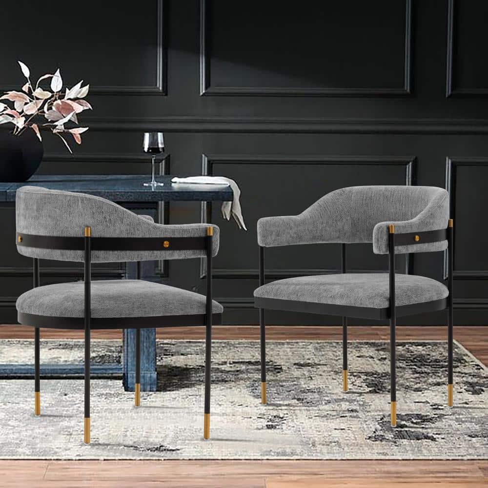 Lia Modern Boucle Upholstered Dining Armchair Gray - Manhattan Comfort: Brushed Gold Accents, No Assembly Required
