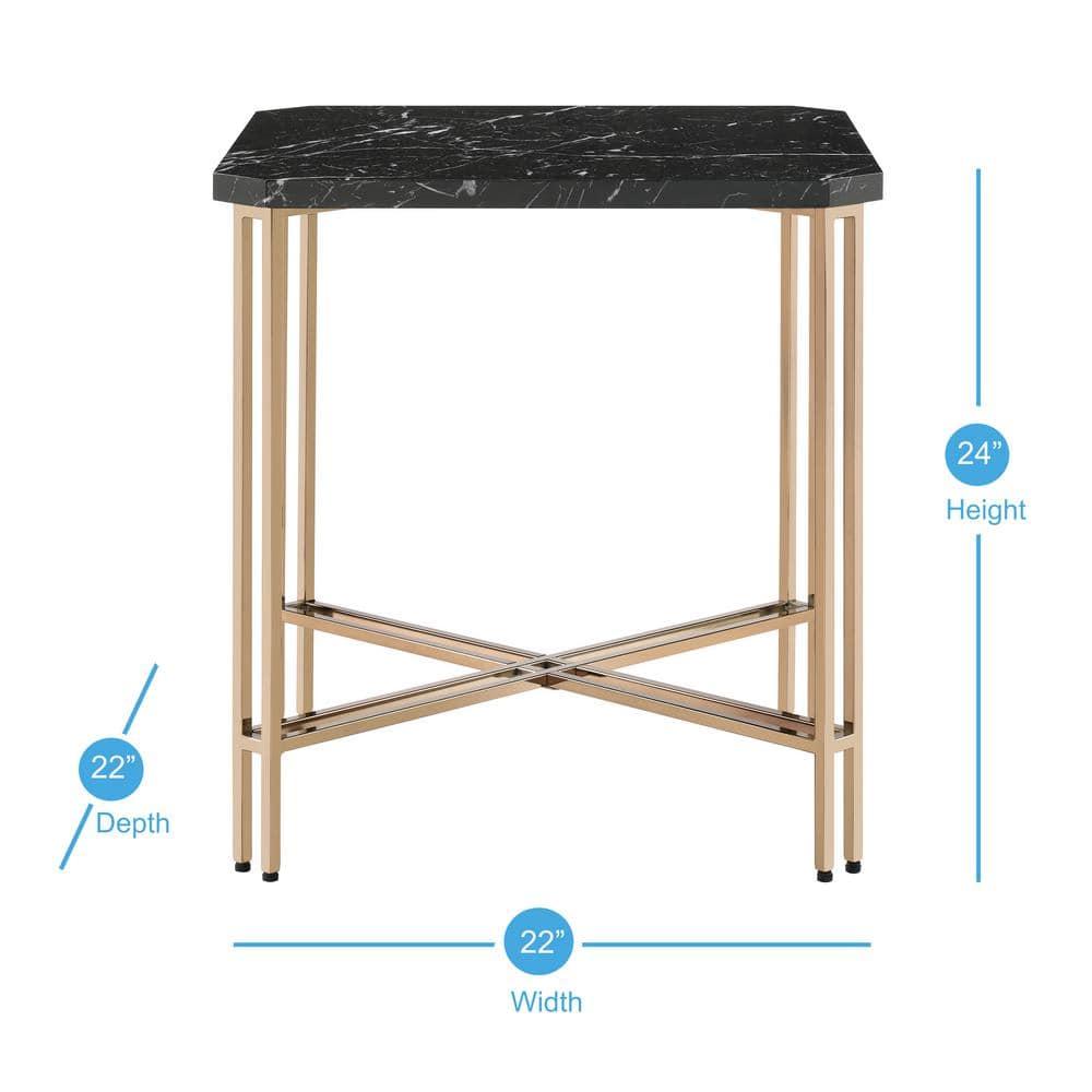 Daxton Faux Marble Square End Table Black/Gold - Steve Silver Co.: Glam Style, Iron Base, 24" Height