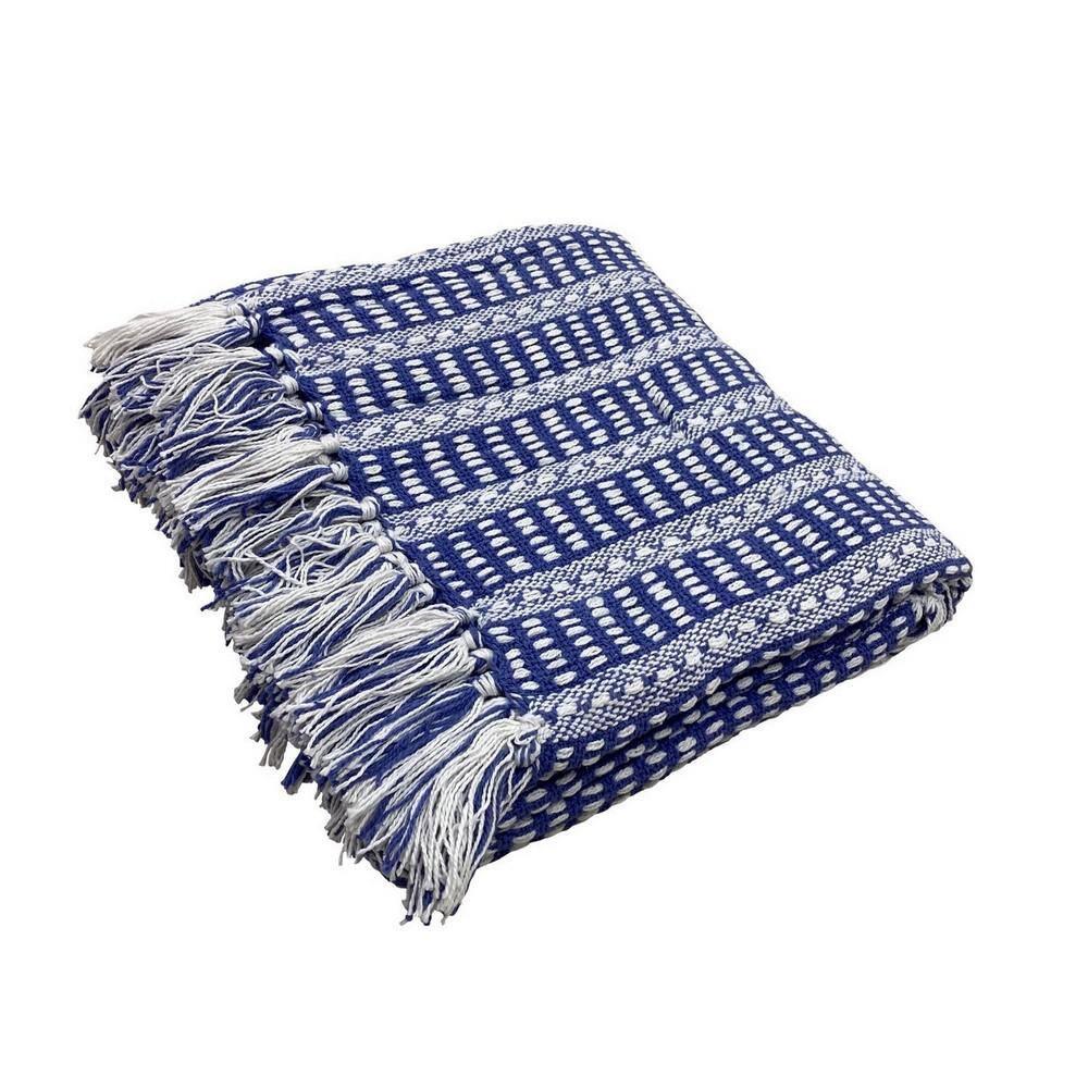 Striped Fringed Woven Cotton Throw Blanket