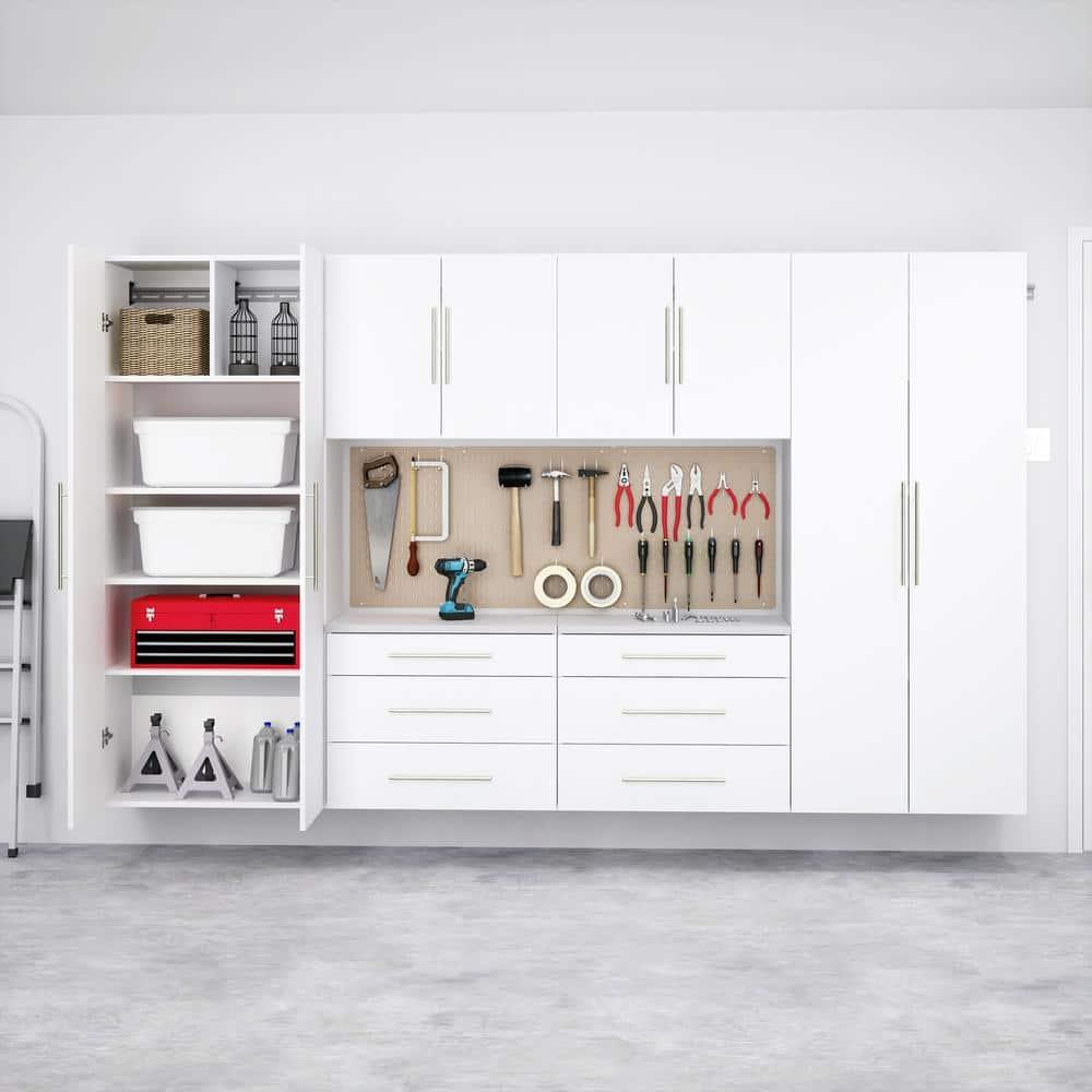Prepac HangUps 6 Piece 120" Wall Mounted Garage Cabinet Set in White
