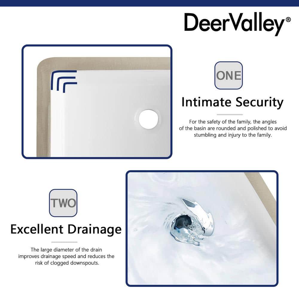 DeerValley Ursa 20" X 15.6" Rectangular Vitreous China Undermount Bathroom Sink with Overflow
