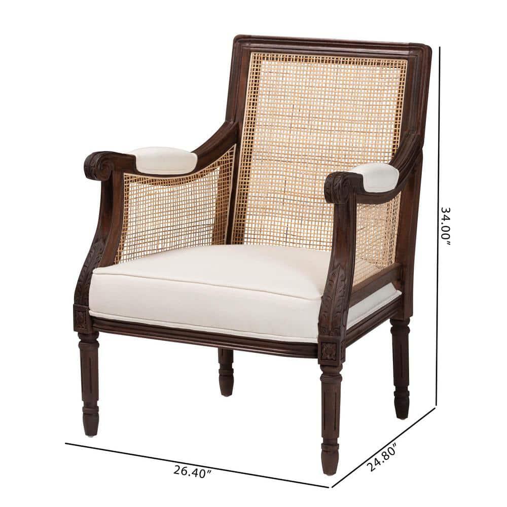 bali & pari Desmond Fabric and Wood Accent Chair Beige/Dark Brown: Traditional French Design, Foam Padded, Bayur Frame
