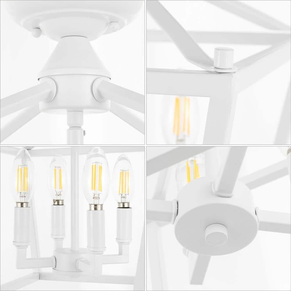 Plains Mini Lantern 12 in. 4-Light Iron Modern Farmhouse LED Flush Mount, White