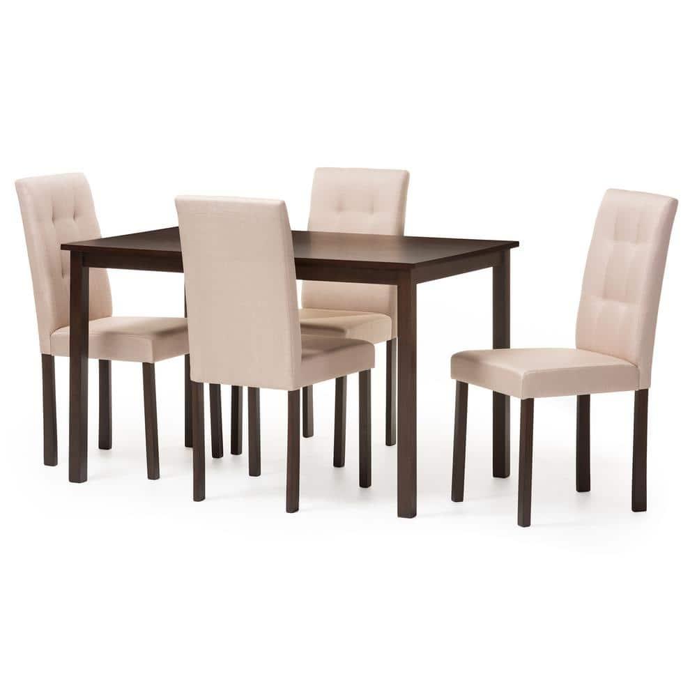 Set of 4 Andrew Beige Fabric Dining Chairs: Rubberwood, Grid-tufted Design - Baxton Studio