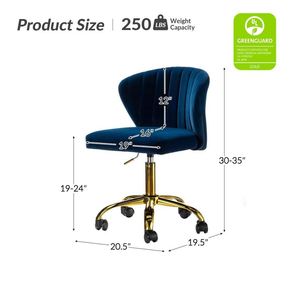Navy Velvet Swivel Office Chair with Gold Legs, Adjustable Height Rolling Desk Chair for Vanity