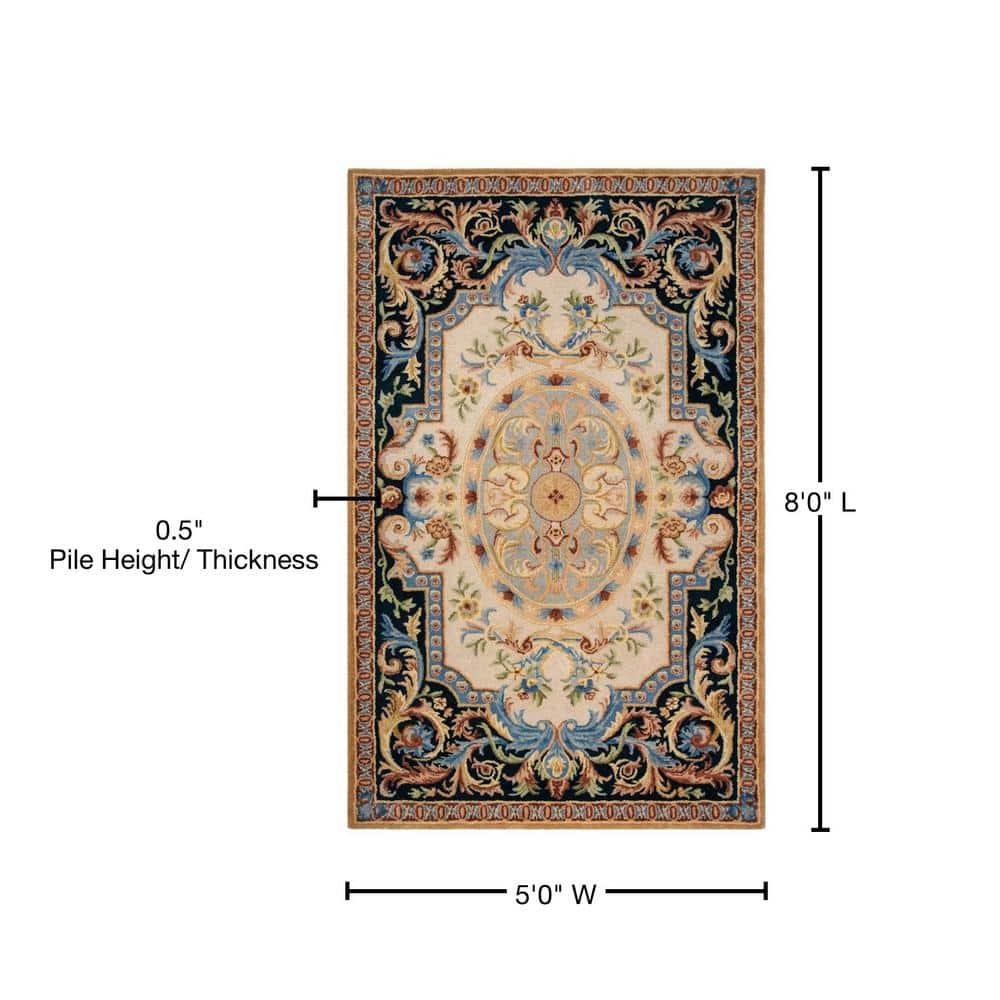Savonnerie SAV116 Hand Tufted Area Rug - Ivory/Navy - 5'x8' - Safavieh.