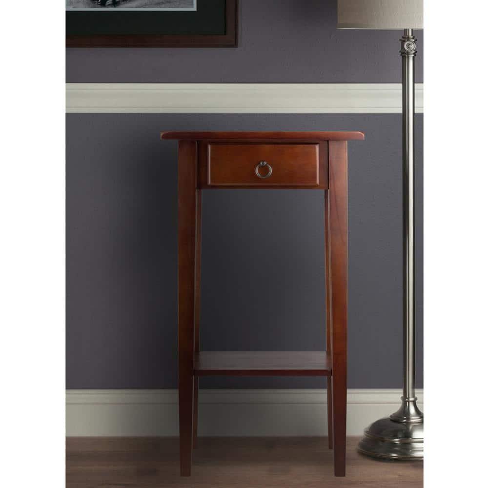 Regalia Accent Table with Drawer, Shelf - Antique Walnut - Winsome: Small Telephone Stand, Occasional Storage