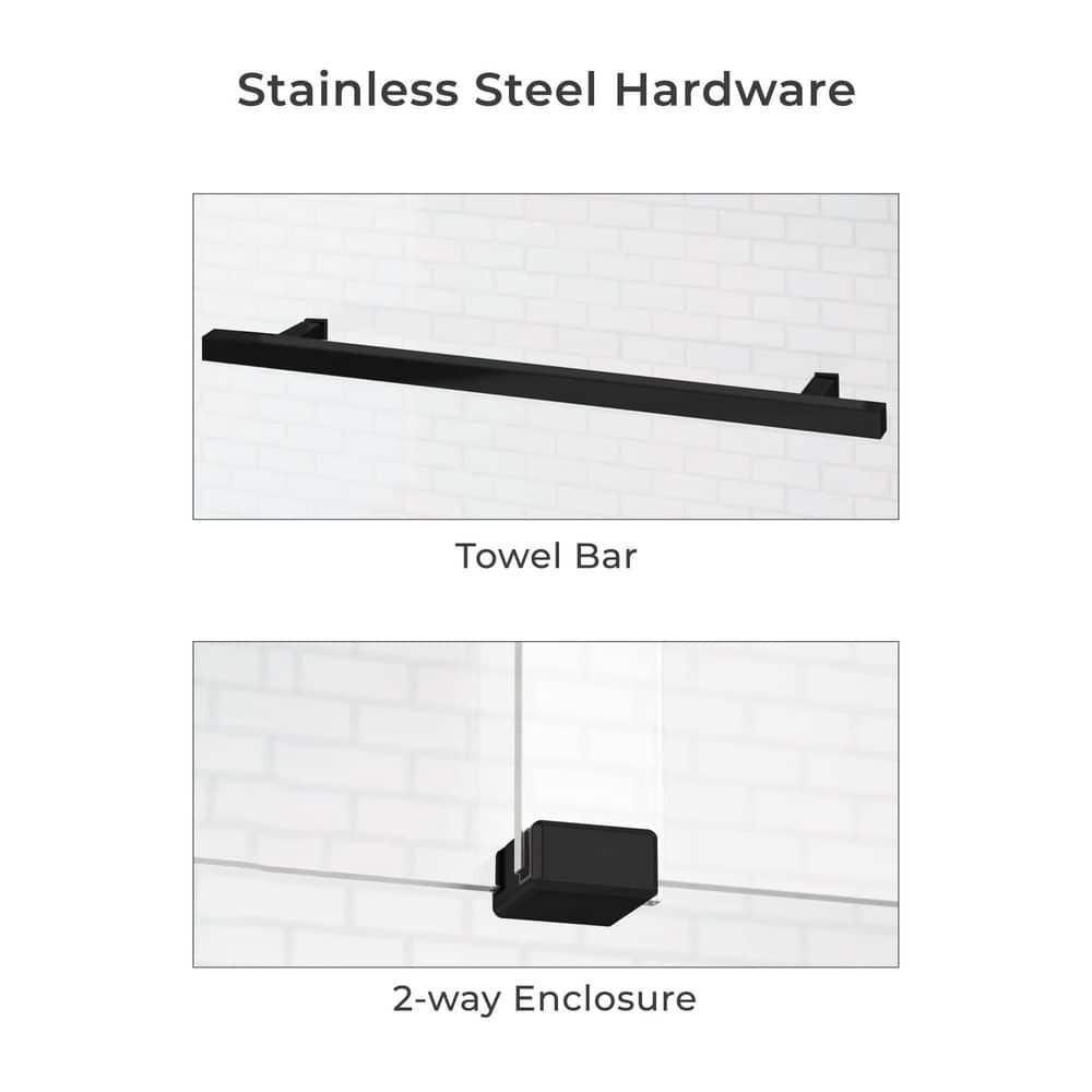 Portofino Frameless Double Sliding Shower Door 44"-48" Width, 74" Height Clear Tempered Glass 3/8 with Matte Black finish & Stain Resistant Glass Coating by Fab Glass and Mirror