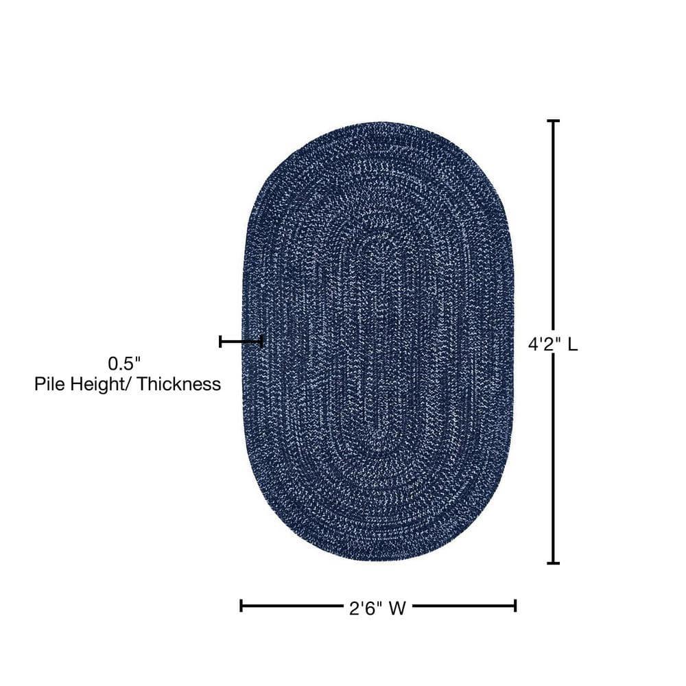 30" x 50" Chenille Tweed Collection Navy & Smoke Blue Reversible Indoor Area Utility Oval Rug - Better Trends