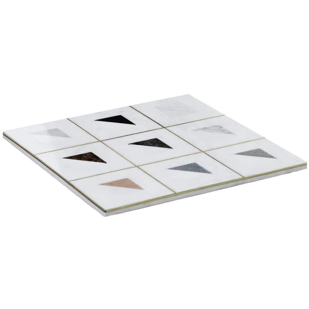 Freya Multicolor 12'' W x 12'' L Marble and Brass Mosaic Wall Tile (1 Sq. Ft. / Sheet)