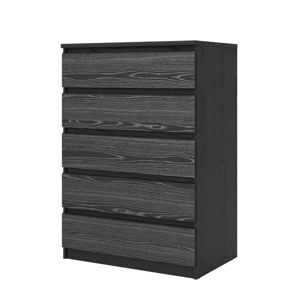 Wood Scottsdale 5 Drawer Chest in Black Woodgrain-Tvilum