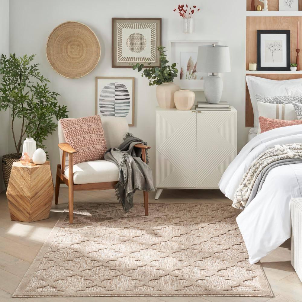 Nourison Easy Care Trellis Flatweave Indoor Outdoor Area Rug 4' x 6' Natural Beige