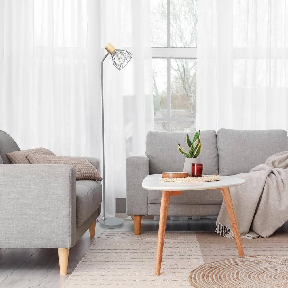 Simple Designs 55.91" Industrial Farmhouse Fusion Adjustable Cage Wire Accent Floor Lamp Gray