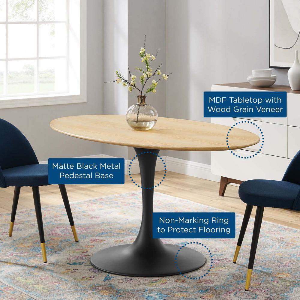 Modway Lippa 60" Oval Wood Grain Dining Table in Black Natural