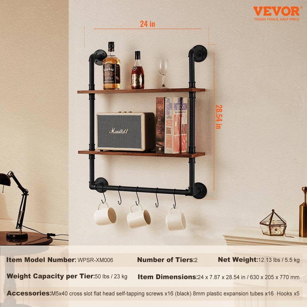 Williston Forge Industrial Pipe Shelf 2 Tier 24x7.87in Wall-Mount for Kitchen Bedroom