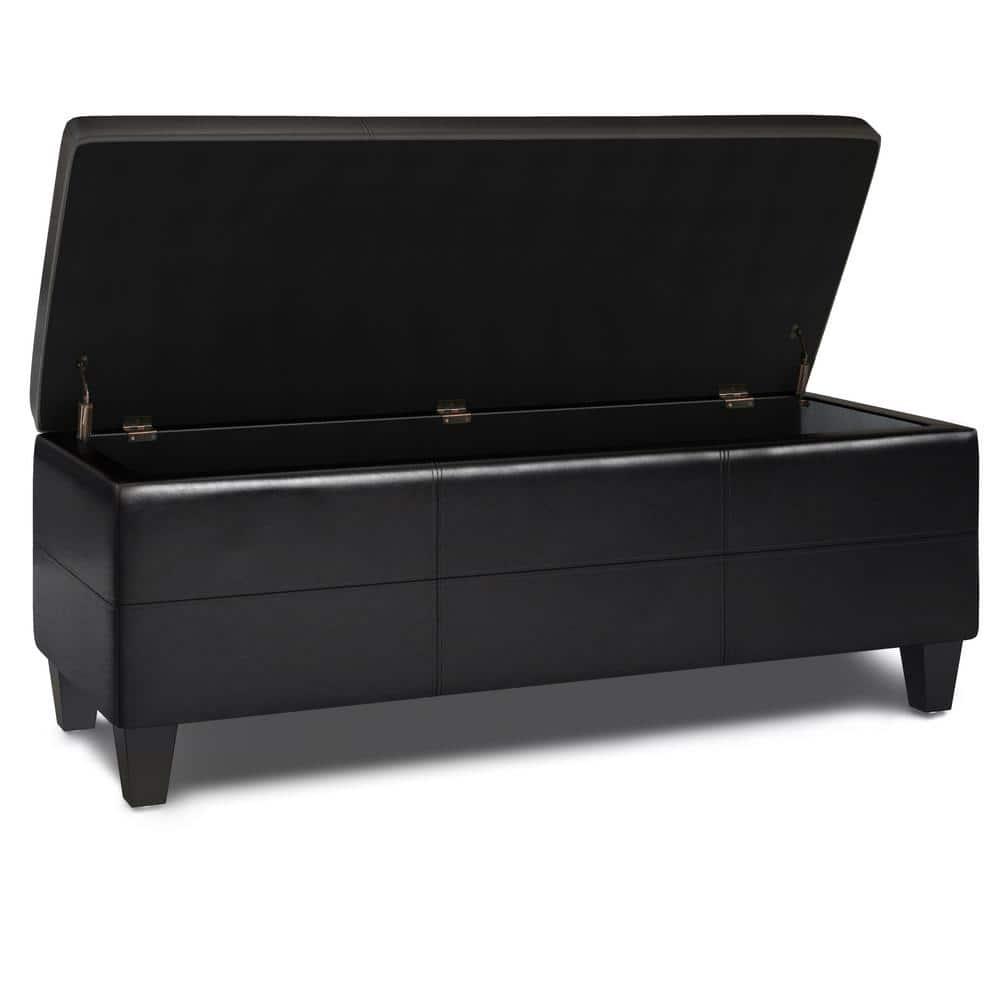 Simpli Home Afton 48"W Vegan Faux Leather Storage Ottoman Bench