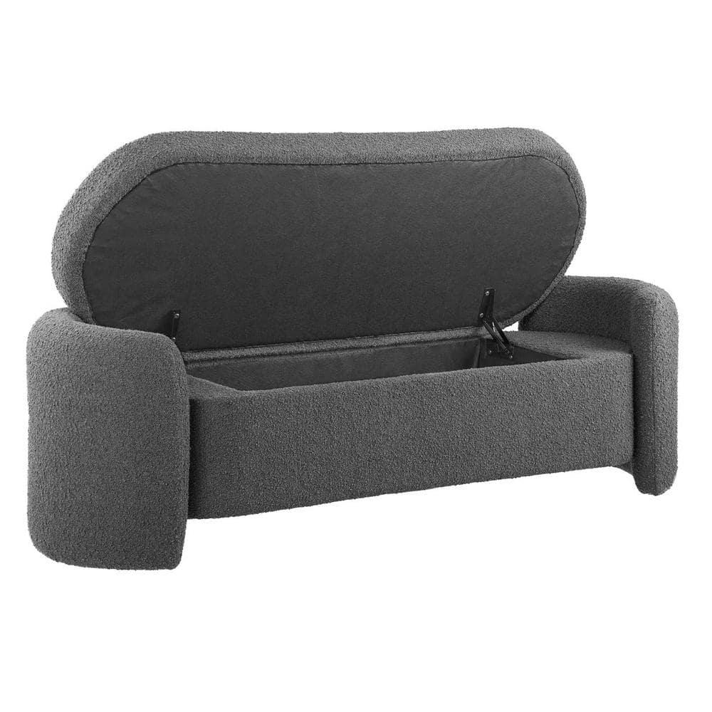 Modway Nebula Modern Style Wood and Boucle Upholstered Bench in Charcoal