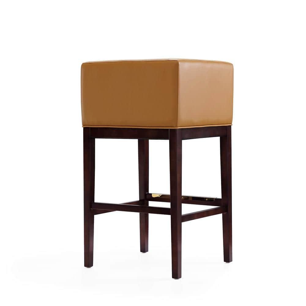 Kingsley Upholstered Beech Wood Barstool Camel - Manhattan Comfort: Mid-Century Modern, Low Back, Footrest