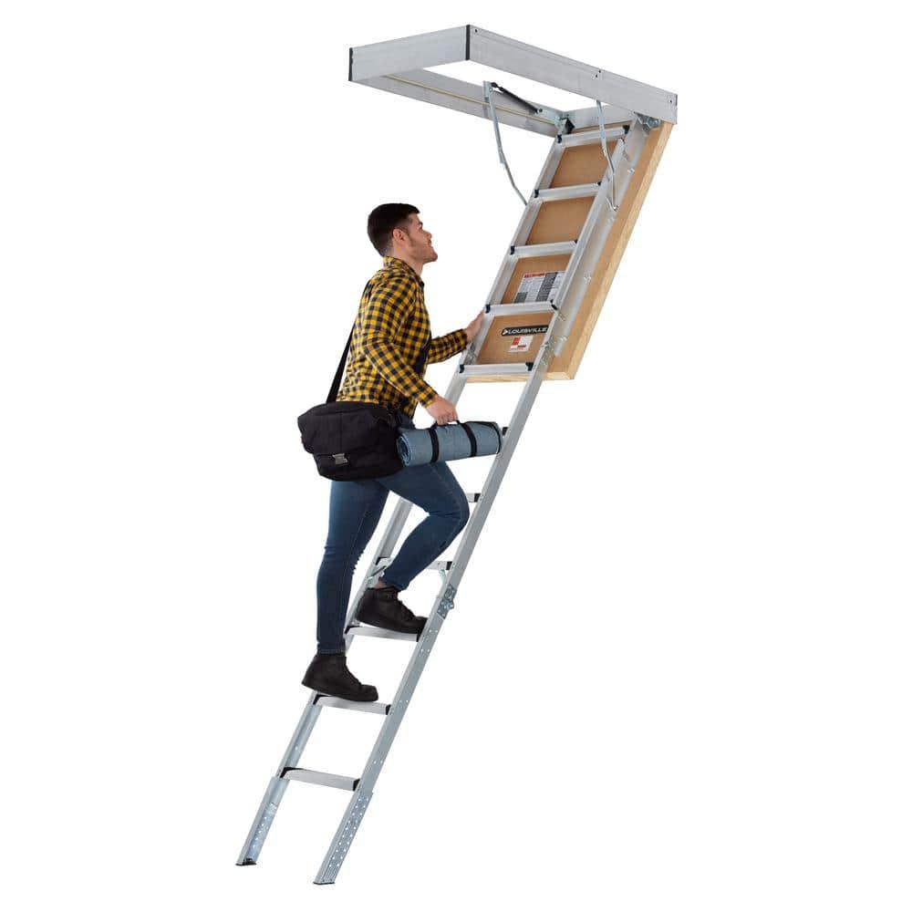 Louisville Ladder Aluminum Attic Ladder R10 Insulated Door 375 lbs Capacity 30 x 54 Inch Opening