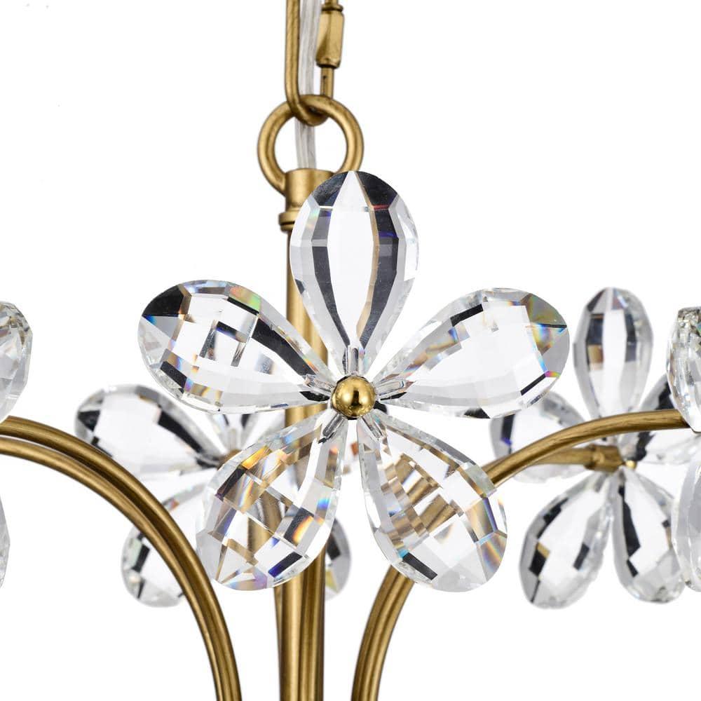 The Lighting Store Rosa 6-Light Brushed Brass Finish Crystal Glass Flower Chandelier - 17.7 inches in diameter x 15 inches H