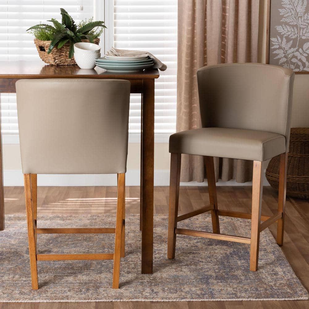 Set of 2 Olivia Wood Faux Leather Pub Counter Height Barstools: Mid-Century Scandinavian Style - Baxton Studio