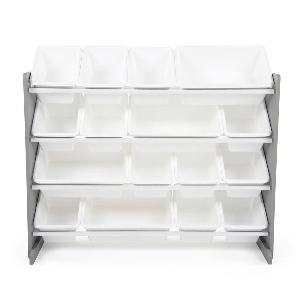 Humble Crew Inspire Supersized Toy Storage Organizer with 16 Plastic Storage Bins, Grey/White