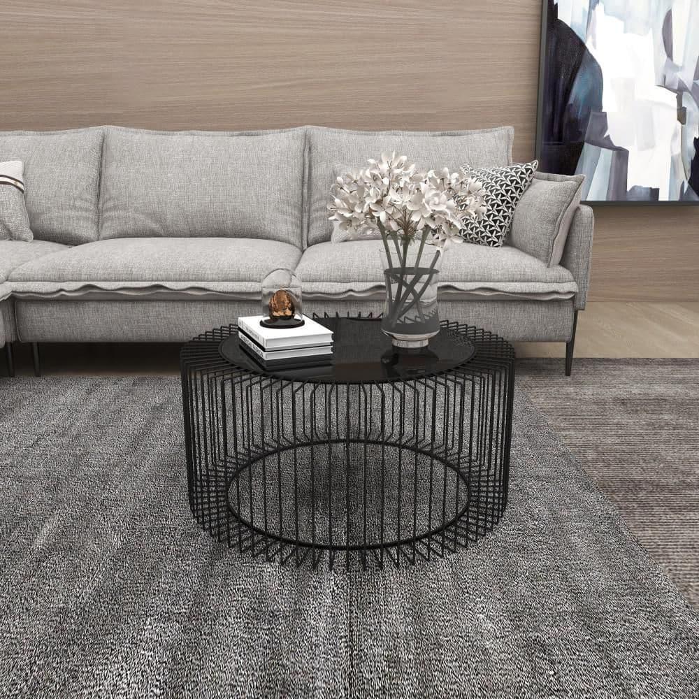 Contemporary Metal Coffee Table Black - Olivia & May: Modern Glass Top, No Assembly Required