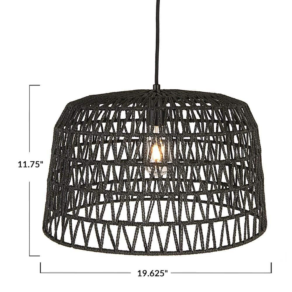 Creative Co-Op Open Weave Metal and Paper Rope Ceiling Light, Black