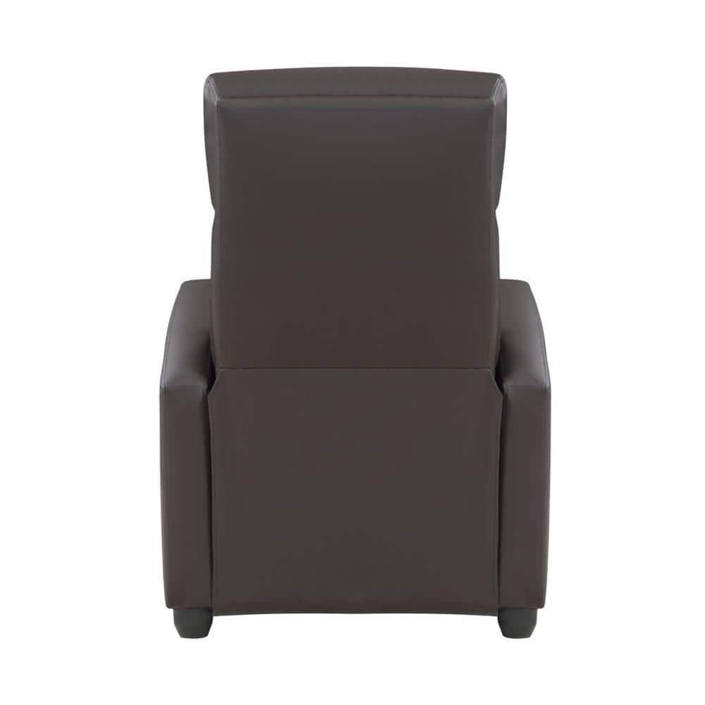 Jiana 35 Inch Push Back Recliner Chair, Brown Faux Leather, Solid Wood