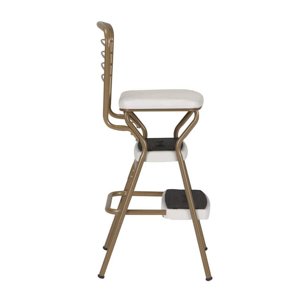 Stylaire Steel Retro Chair + Step Stool with Flip-Up Vinyl Seat