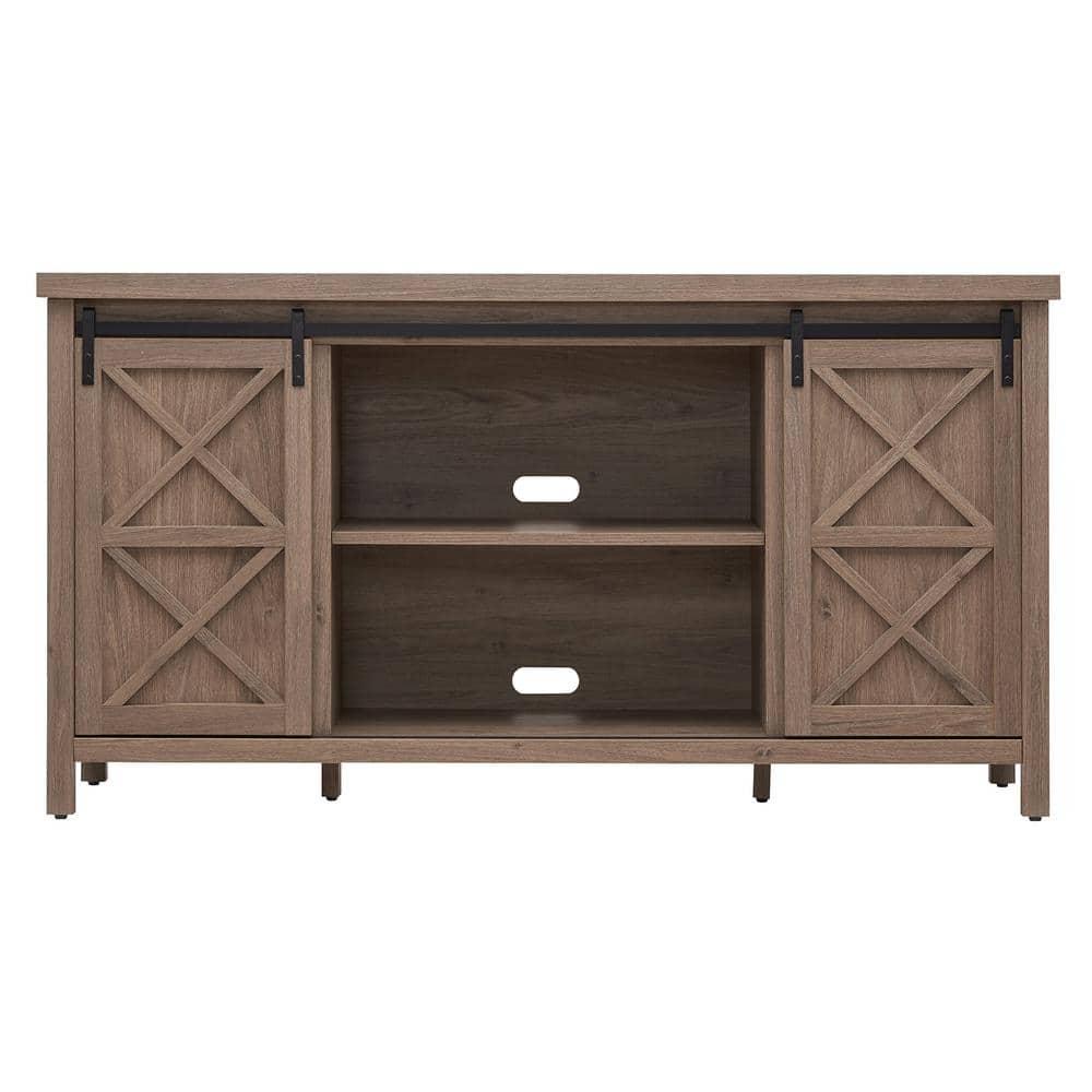 Evelyn&Zoe Elmwood Rectangular TV Stand for TV's up to 65", Antiqued Gray Oak