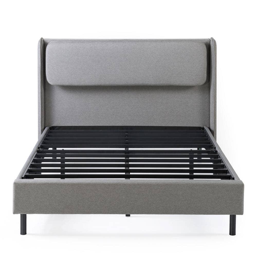 Zinus 41" Avery Platform Bed, Reclining Fabric Headboard and USB Ports, Grey, Full