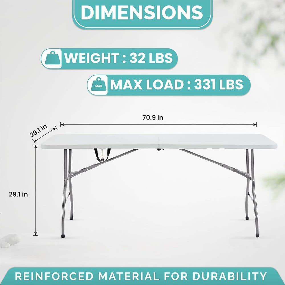 6ft Folding Table Multipurpose Foldable Dinner Table Portable Folding Rectangular Resin Table for Outdoor Camping Picnic Party by Naomi Home - White