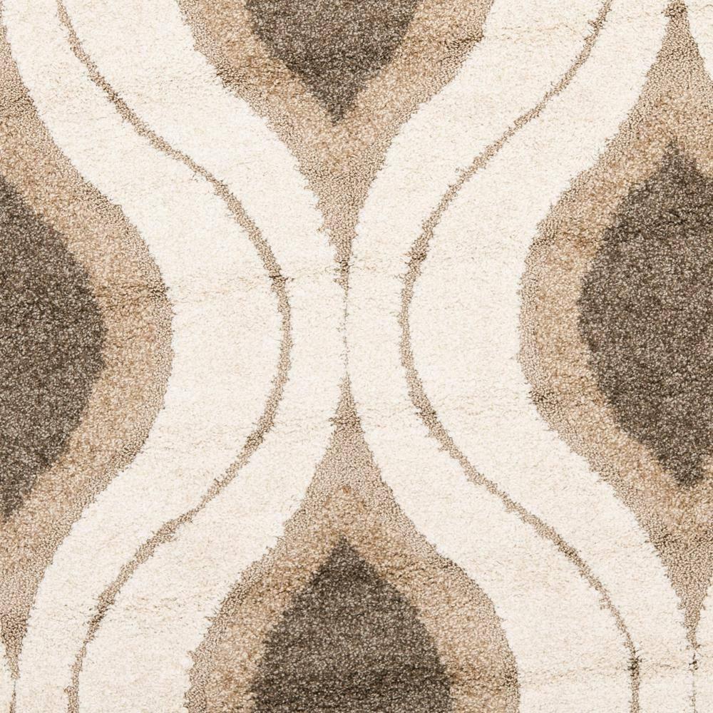 Florida Shag SG461 Power Loomed Indoor Accent Rug - Cream/Smoke - 4' Round - Safavieh