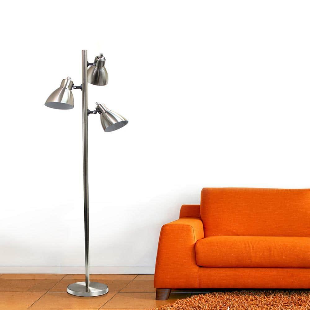 Simple Designs 3-Light Tree Floor Lamp, 63-3/8", Brushed Nickel Shade/ Brushed Nickel Base