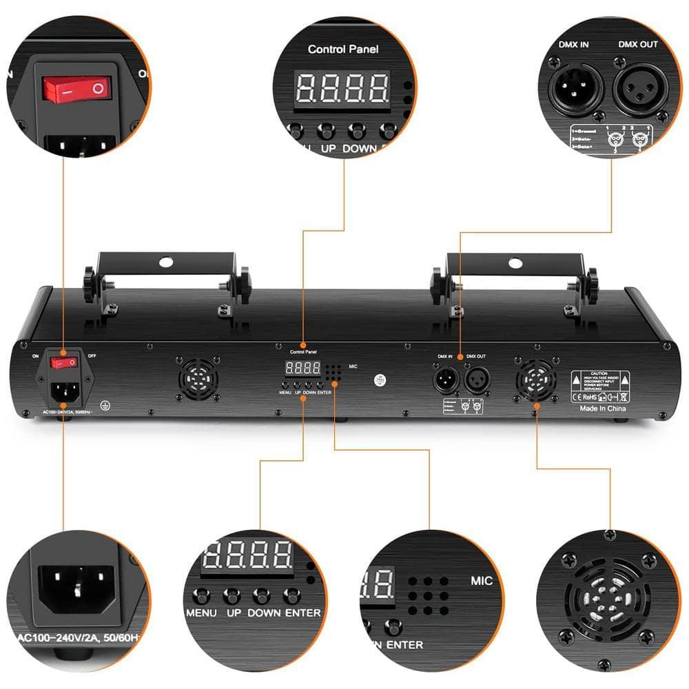 U`King Stage Laser Light, 5 Beam Sound Activated DJ Party Lights RGBYC LED Music Projector with Remote Control DMX for Dancing Birthday Bar Pub Stage
