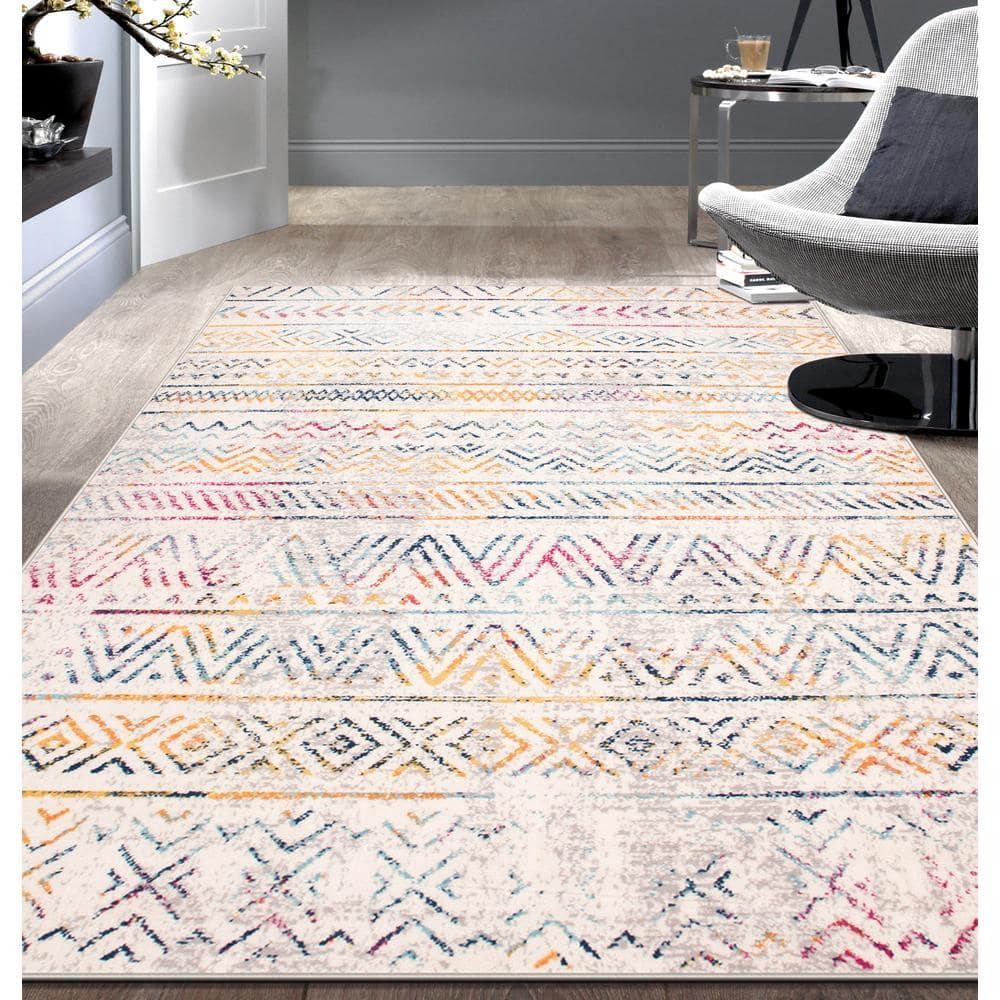World Rug Gallery Geometric Distressed Bohemian Multicolored 5'x7' Area Rug